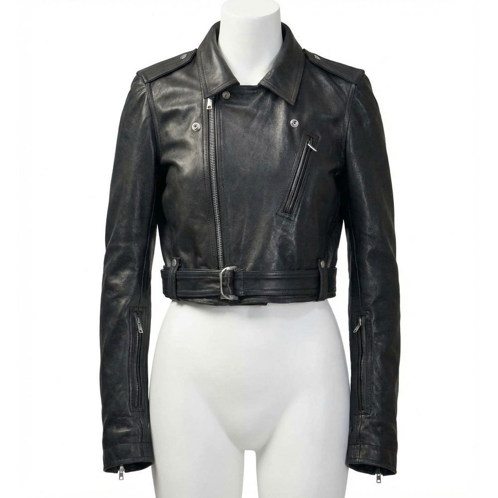 NEW RICK OWENS giacca in pelle cropped luke stooges jacket in black